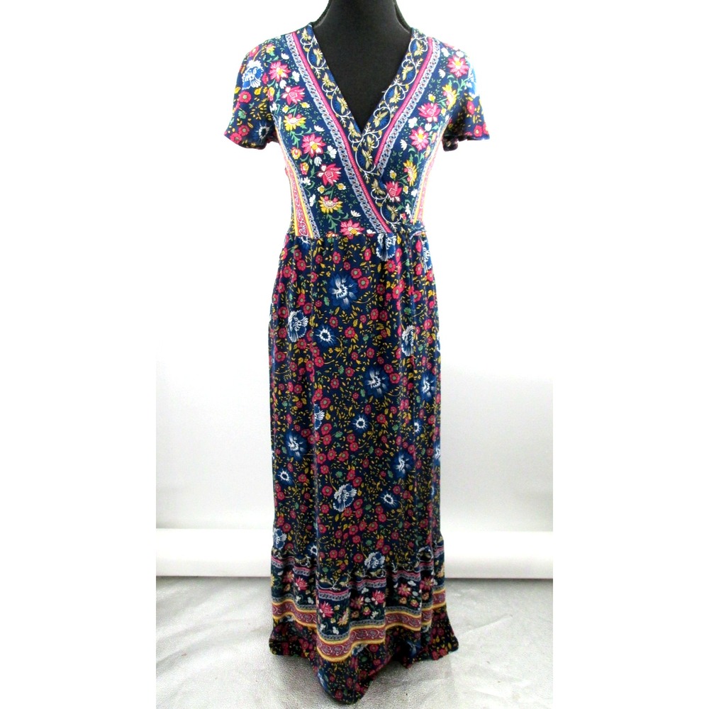 ALY DALY Blue Floral Maxi Wrap Dress Women Small Boho Cottagecore Whimsical